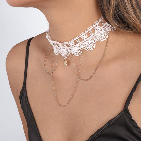 Arzonai  Cross-border fashion trendy collarbone chain choker lace sexy chain tassel necklace niche necklace