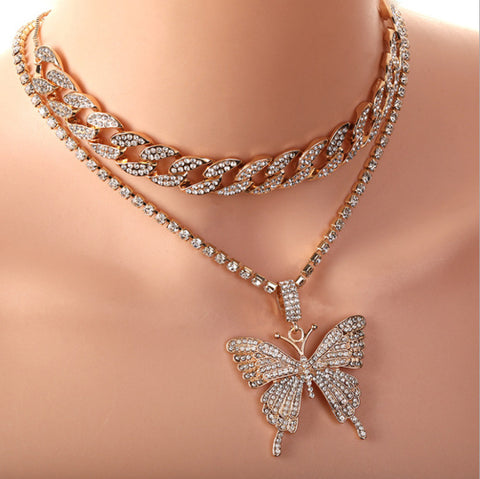 Arzonai ins European and American exaggerated chain butterfly necklace collarbone chain sweater chain long 2021 new necklace