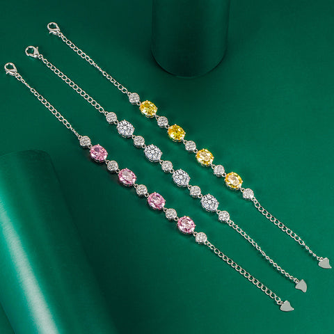 Arzonai New Color Gem Bracelet Color Treasure Bracelet Female Yellow Pink Full Diamond Egg-shaped Hand Jewelry On behalf of Hair