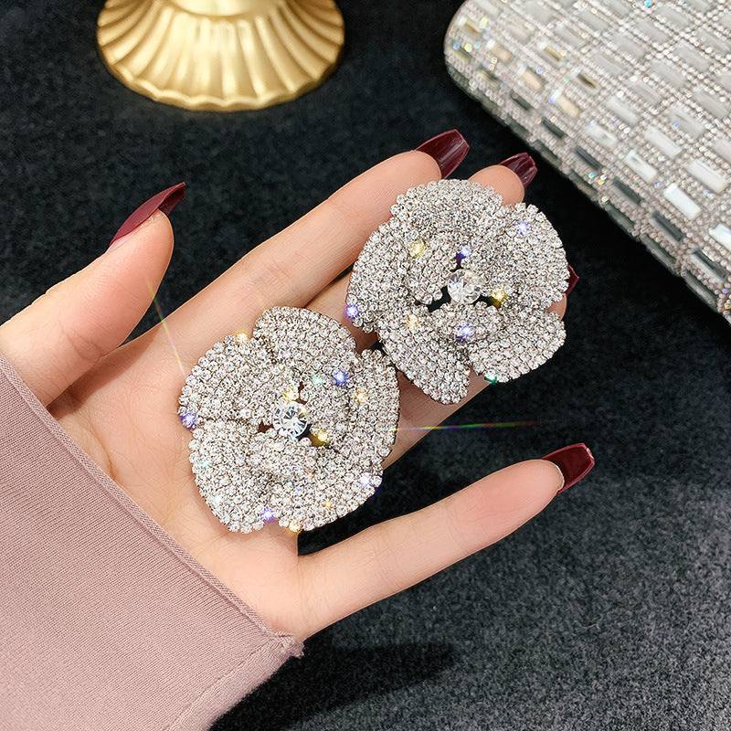 Arzonai  Crystal Stud Earrings Women's Big Crystal Flower Earrings Jewelry for Party Rocquet Wedding Gifts