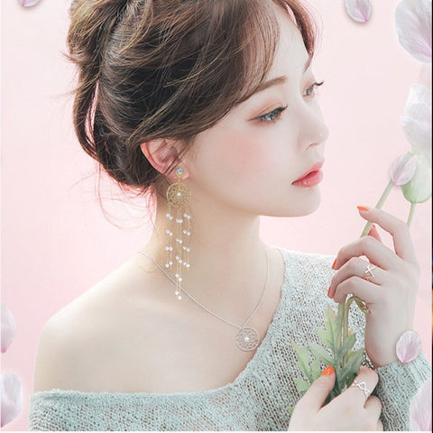 Arzonai Korean version of pearl dreamcatcher a two-wear diamond earrings niche 925 silver needle earrings new trendy earrings