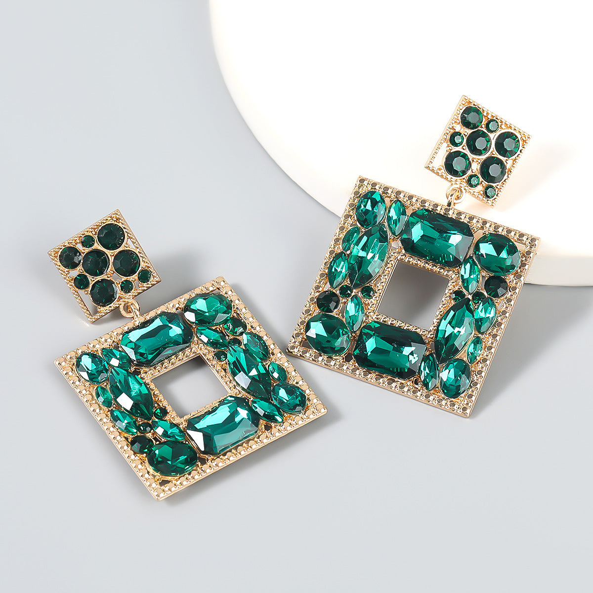 Arzonai European and American fashion colored diamond series alloy diamond-encrusted glass diamond multi-layer square earrings women's trend party cross