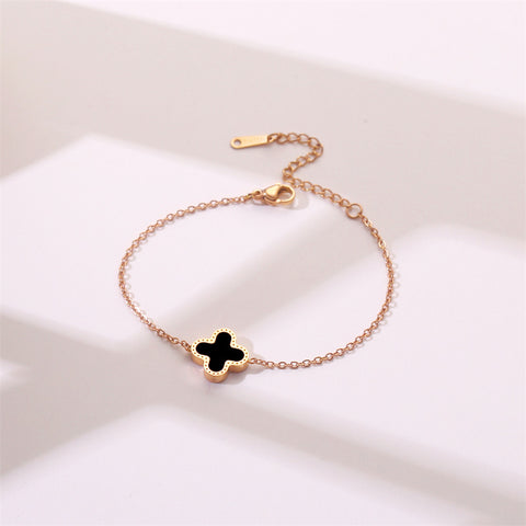 Arzonai  steel bracelet women do not fade double-sided black and white four-leaf clover rose gold chain niche light luxury bracelet jewelry
