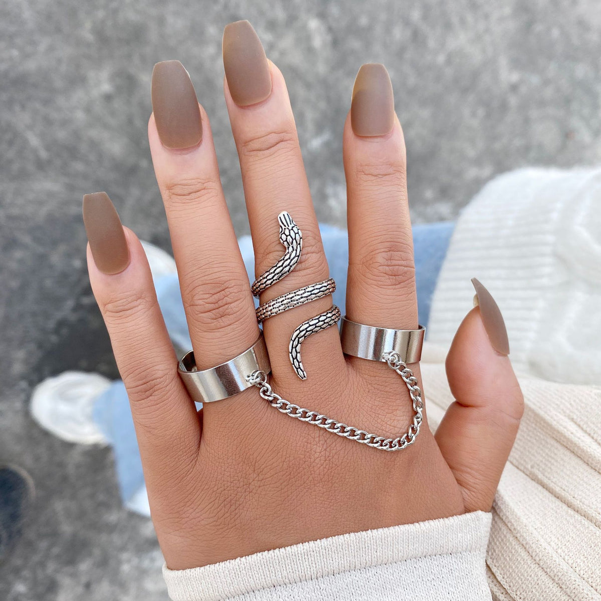 Arzonai  silver Color Retro Punk Hip Hop Cross Ring Handmade Finger Chain Adjustable Rings Jewelry Gift for Men Women Gothic Jewelry