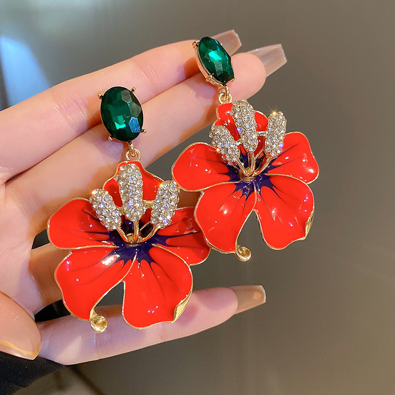 Arzonai Orange Enamel Drop Earrings for Women Vintage Green Crystal Earrings Korean Style Party Jewelry