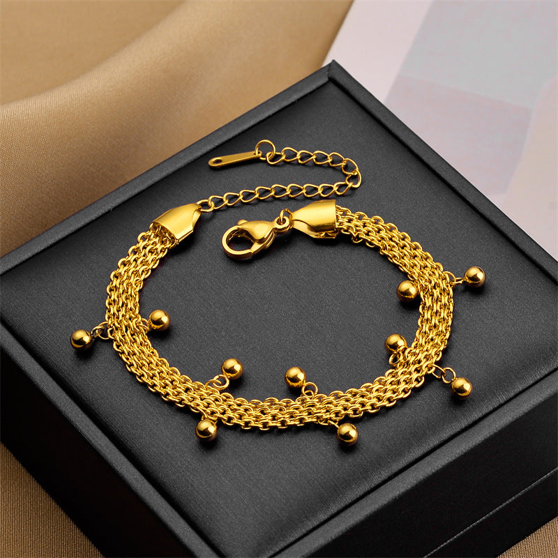 Arzonai Hot selling jewelry in Europe and America stacked sand beaded bracelet Zhou Jia same style gold-plated titanium steel bracelet women do not fade hand jewelry