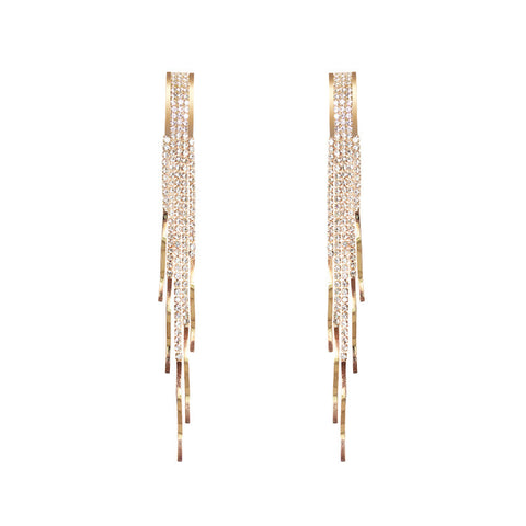 Arzonai Korean version of diamond-studded fairy earrings fashion high-end wholesale net celebrity temperament super fairy tassel face thin earrings exaggerated