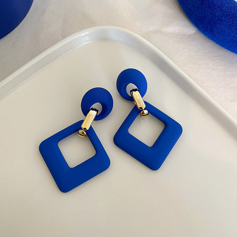 Arzonai Klein Blue 925 Silver Needle Geometric Circle Chain Earrings Personality Temperament Earrings Ins Premium Korean Earrings