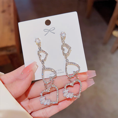 Arzonai 2022 new full diamond love zircon tassel earrings female summer 925 silver needle temperament light luxury high-end earrings for women and Girls