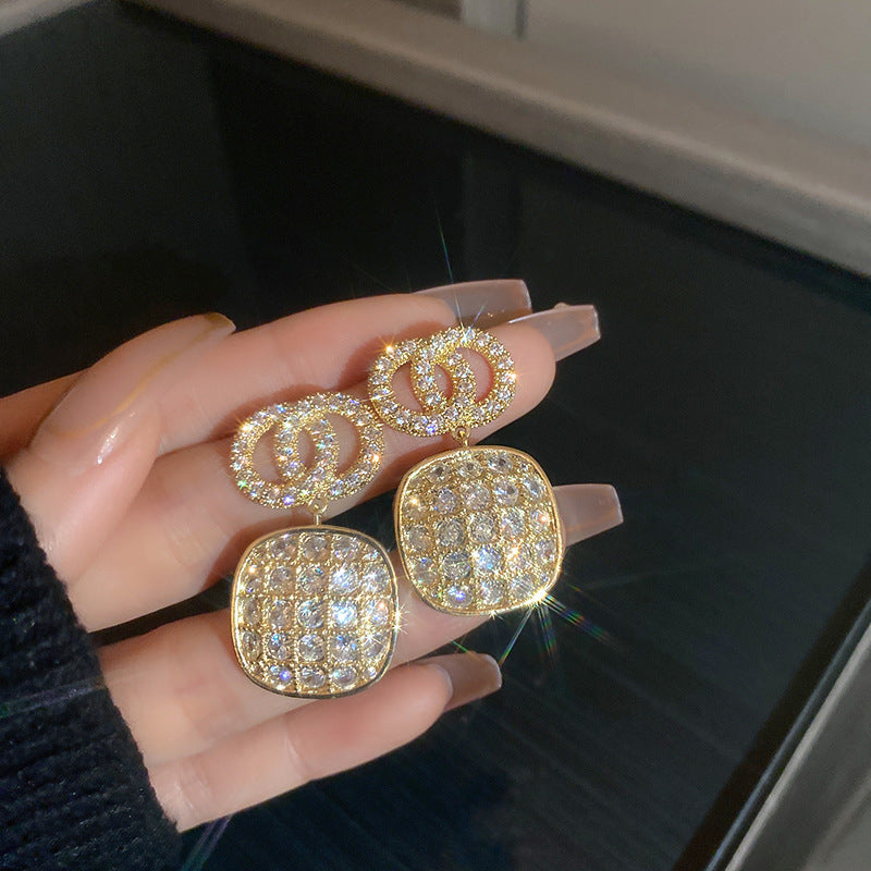 Arzonai  Fashion Metal Cross Mosaic Pearl Crystal Stud Earrings For Women Elegant Rhinestone Earrings Wedding Party Jewelry