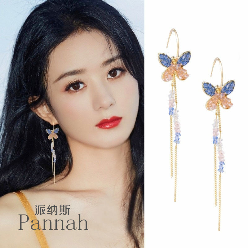 Fashion Korean Style Long Folding Line Crystal Clip Earrings Female Acrylic  Flower Long Clip Earrings Without Piercing Wedding