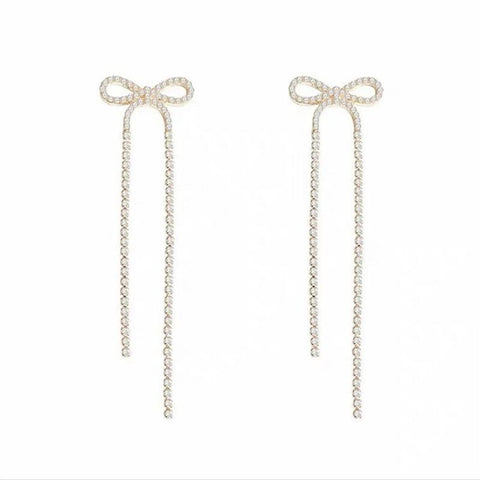 Arzoni S925 silver needle Korean exaggerated net red bow tassel long earrings simple temperament earrings pearl earrings women