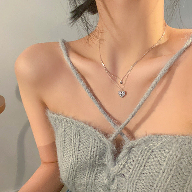 Arzonai Sweet, small, sparkling, lovely, loving, double-layer necklace, women's light luxury, niche, high-end design, clavicle chain