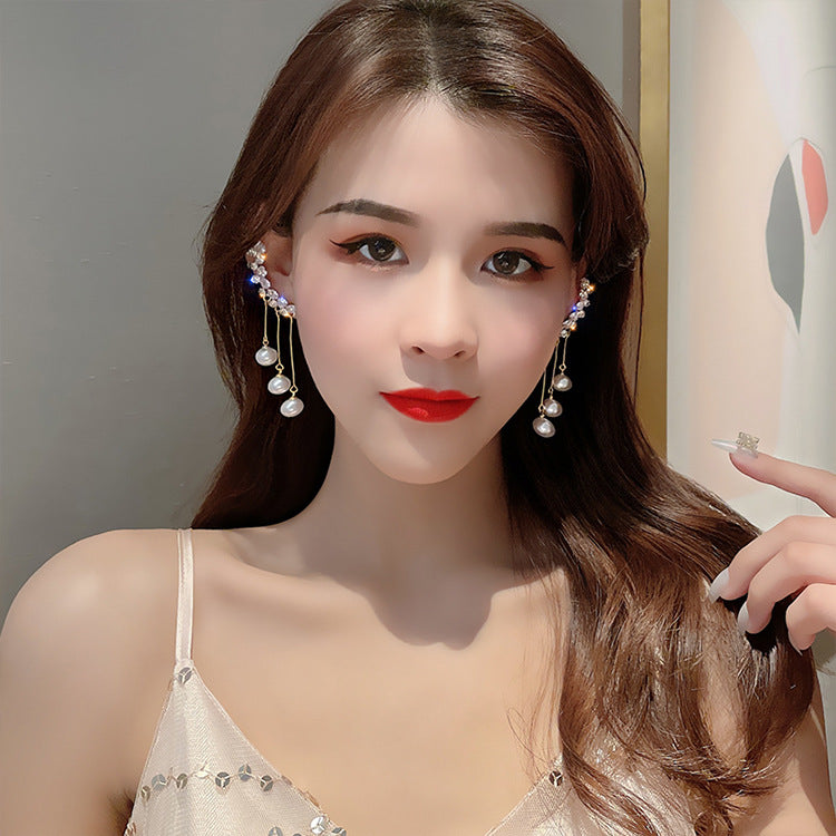 Arzonai South Korea's new earring fairy 925 silver needle pearl tassel ear clip earrings fashion temperament earrings personality earrings female