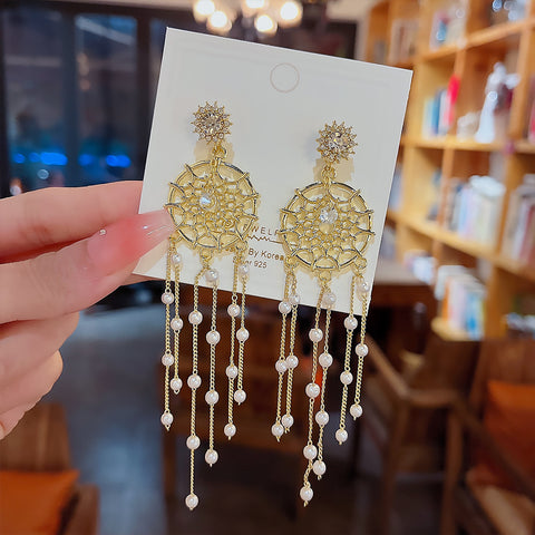 Arzonai Korean version of pearl dreamcatcher a two-wear diamond earrings niche 925 silver needle earrings new trendy earrings