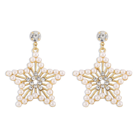 Arzonai  French Light Luxury Romantic Pentagram Earrings Pearl Rhinestone Hollow Earrings Net Red Geometric Pop Earrings