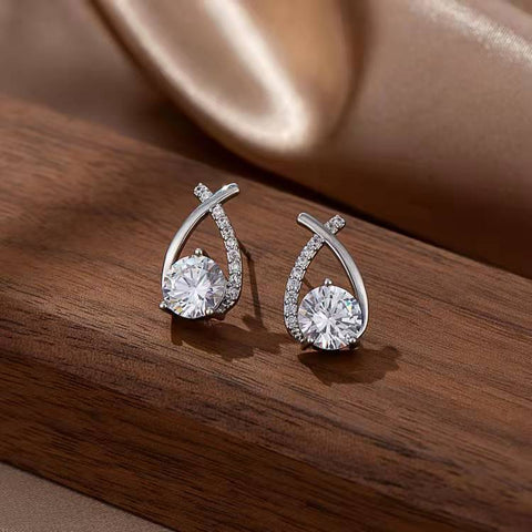 Arzonai silver needle micro-set cross fishtail zircon earrings Korean simple temperament all-match niche earrings earrings