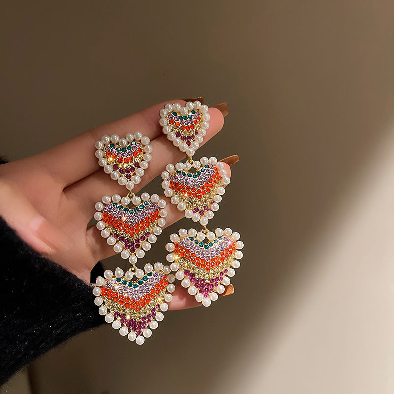 Arzonai  Lovely Heart Shaped Pearl Earrings Colorful Dangle Earrings Women's Fashion Jewelry Gifts