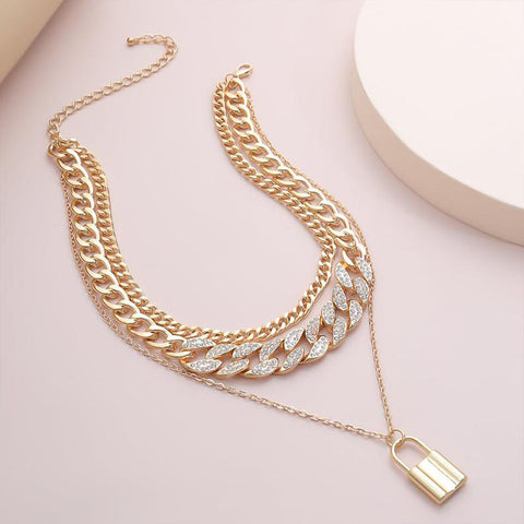 Arzonai European and American cross-border creative new products multi-layer necklace personality exaggerated alloy jewelry fashion simple Cuban chain necklace