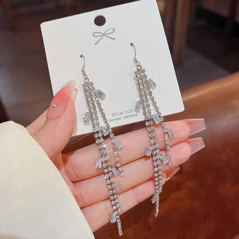 Arzonai New exquisite zircon tassel earrings female ethnic style fashion lady fairy earrings Korean temperament ins earrings