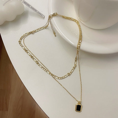 Arzonai Korean simple temperament Hepburn necklace simple black double layered necklace net red new clavicle chain for women and Girls