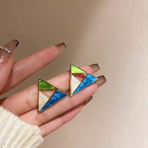 Arzonai Silver Needle Acrylic Geometric Color Matching Earrings High-quality Niche Personality Fashion Stud Earrings European and American Style Ear Jewelry Wholesale