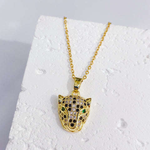 Arzonai European and American cross-border electroplating real gold leopard micro-inlaid necklace retro zircon titanium steel ladies casting necklace jewelry