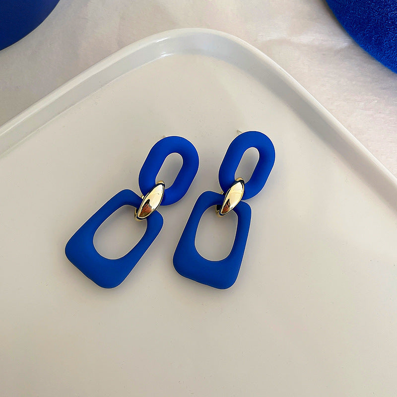 Arzonai Klein Blue 925 Silver Needle Geometric Circle Chain Earrings Personality Temperament Earrings Ins Premium Korean Earrings