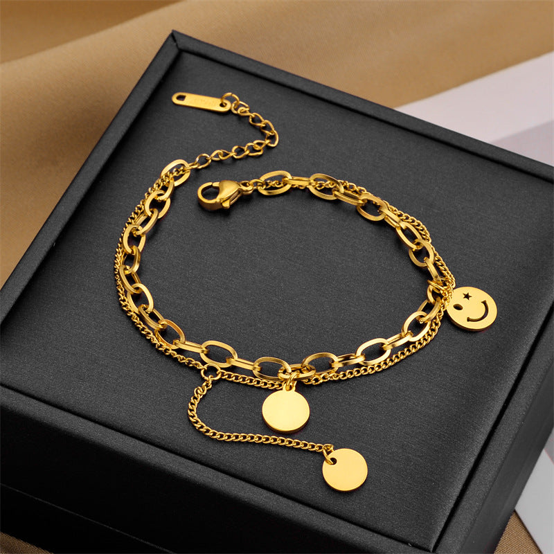 Arzonai New hot selling European and American titanium steel bracelet female ins style personality fashion does not fade jewelry bracelet anti-fading gold-plated