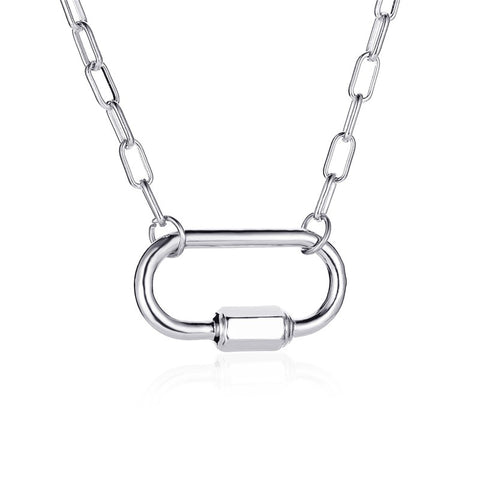 Arzonai Cross-border hot-selling accessories retro personality design turnbuckle necklace simple oval carabiner clavicle chain necklace