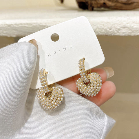 Arzonai Love retro pearl ear buckle  new trendy earrings Korean temperament net red Dongdaemun earrings