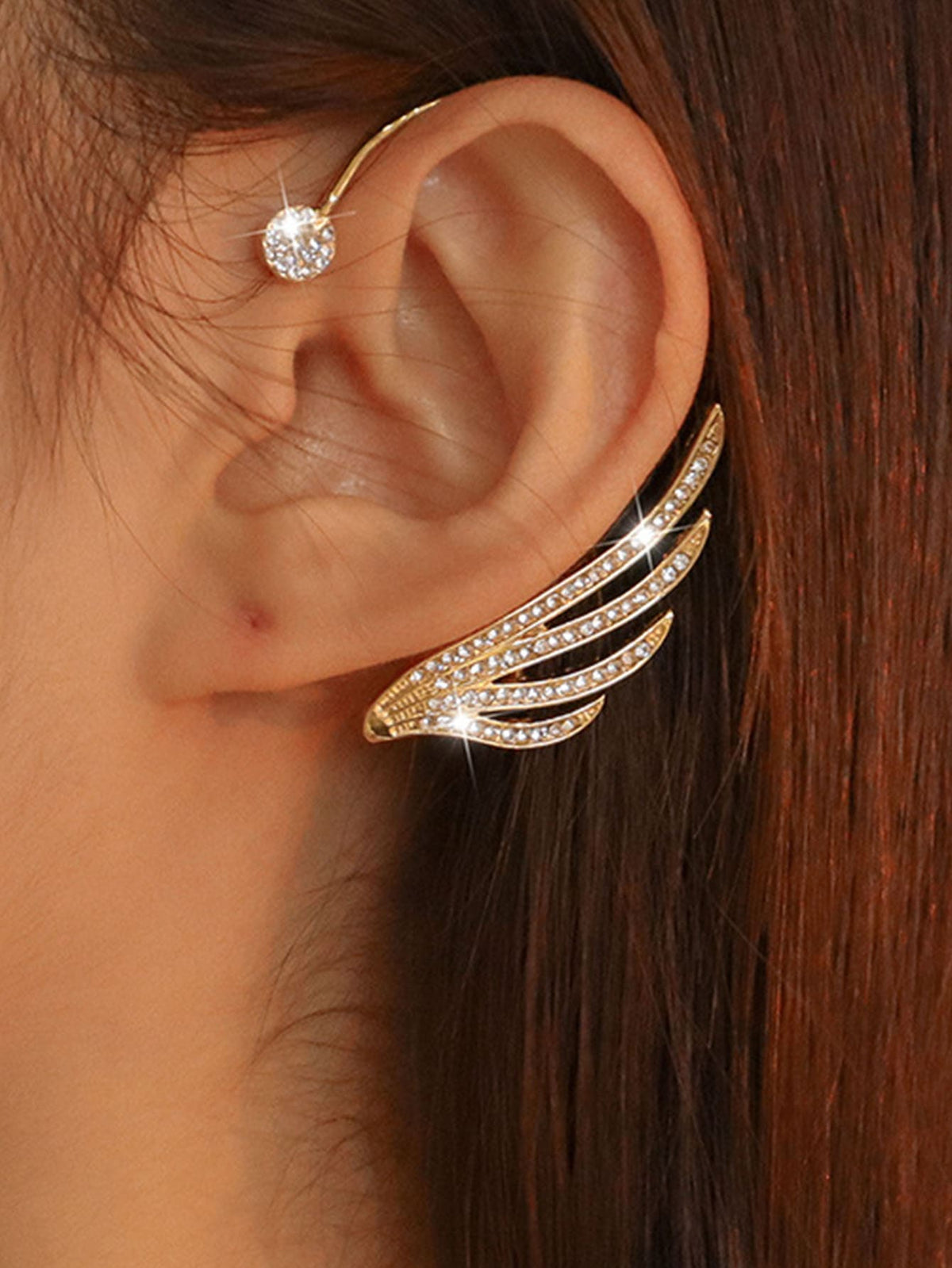 Arzonai 2 Pcs /1 Pair Rhinestone Decor Ear Cuff for Women and Girls