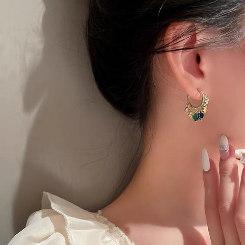 Arzonai Korean niche design sense retro diamond earrings simple color earrings new trendy earrings female temperament earrings