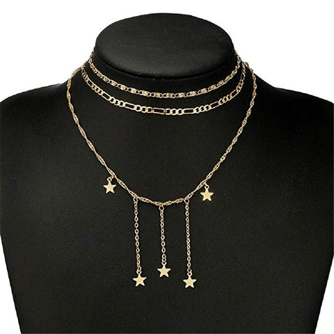 Arzonai  Land Multilayer Choker Tassels Star Pendant Necklace for Women Girls