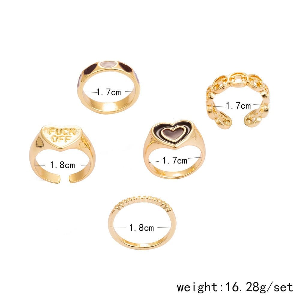 Arzonai Smile Heart Double Heart Fuck off Rings Set of 5 Rings