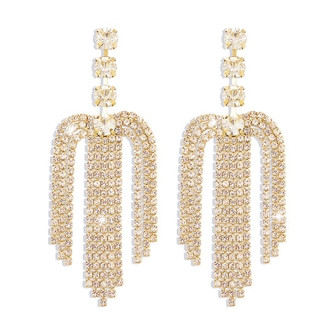 Arzonai  jewelry nightclub style super flash rhinestone earrings exaggerated geometric U-shaped long ladies earrings