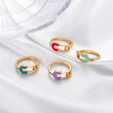 Arzonai creative color dripping oil diamond paper clip ring net celebrity ins cold wind pin index finger ring female