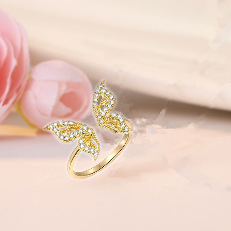 Arzonai Fashionable collocation design sense opening butterfly ring female gentle ins fashion personality design sense index finger ring