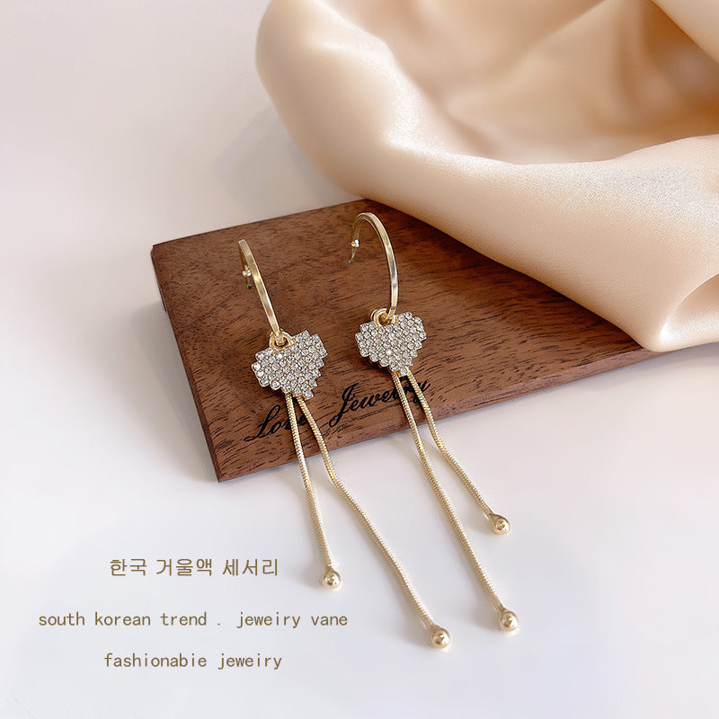 Arzonai Simple love fashion earrings two wearing French long tassel earrings Korean temperament net red super fairy thin earrings
