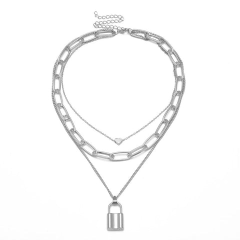 Arzonai Best Selling 3 Layer Lock Heart Necklace for Girls and women