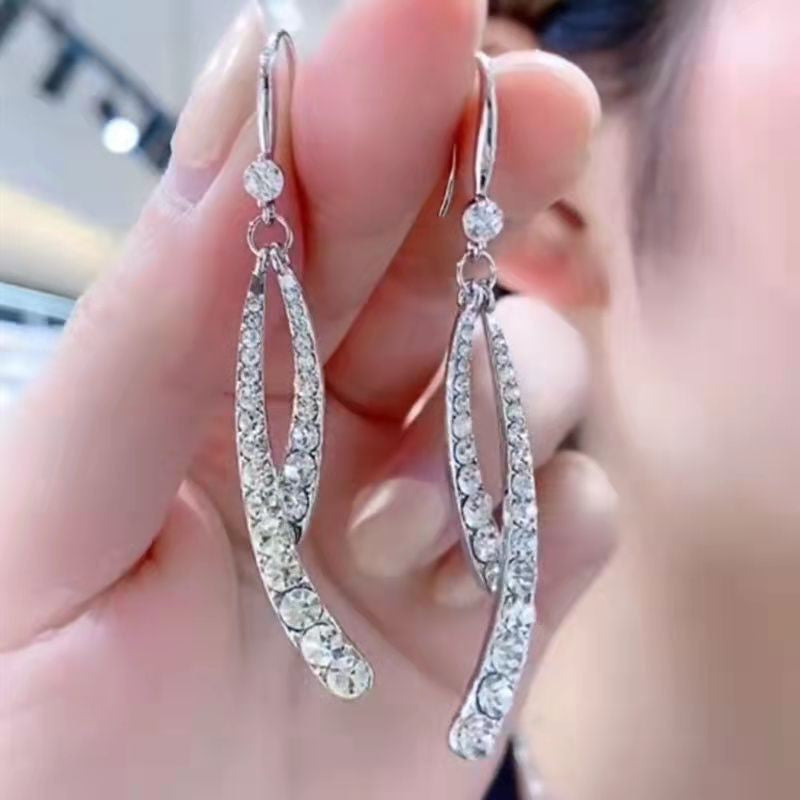 Arzonai New trendy light luxury design full of diamonds cross tassel ear hooks female simple personality all-match thin earrings earrings female