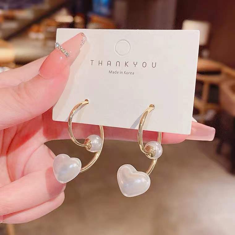 Arzonai 2022 new products cross heart-shaped pearl earrings sweet small fresh simple ear studs fashionable temperament ear buckle ear jewelry