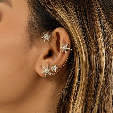 Arzonai snowflakes sweet and cool all-match no pierced ear clips French star-shaped auricle earrings- 2Pcs