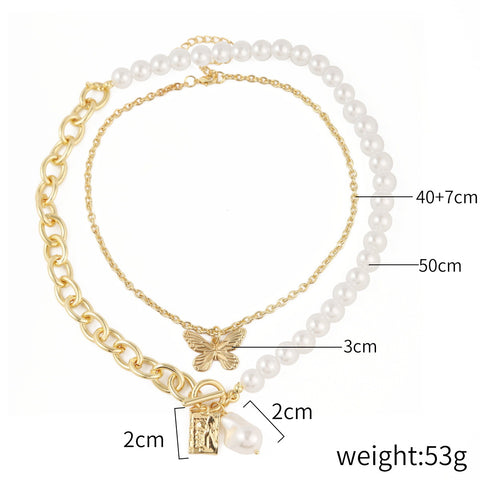 Arzonai Layered Butterfly Pearl Stone Layered Necklace for women and Girls