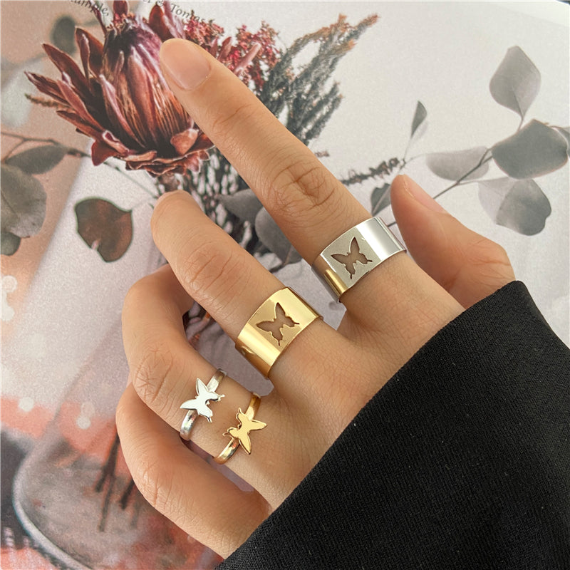 Arzonai Trendy Gold Butterfly Rings Lover Couple Rings Set Friendship Wedding Open Rings women jewelry gift