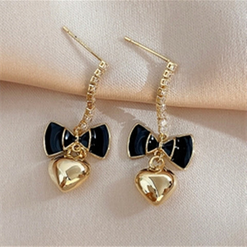 Arzonai  new trendy high-end temperament retro earrings Korean black bow tassel love earrings for women and Girls