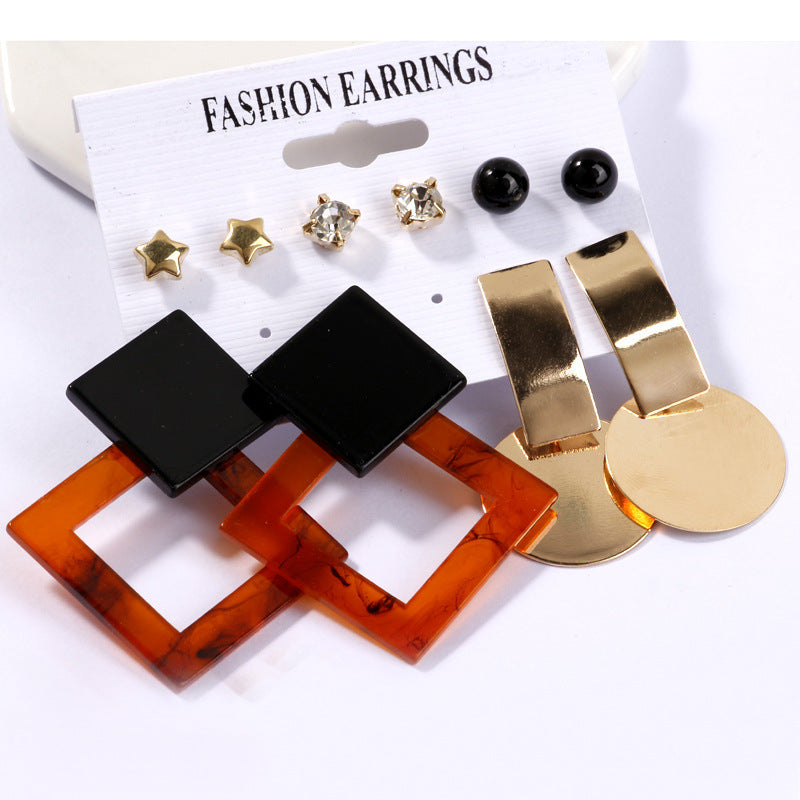 Arzonai  earrings geometric square earrings 5 ??pairs card set exaggerated round earrings Set