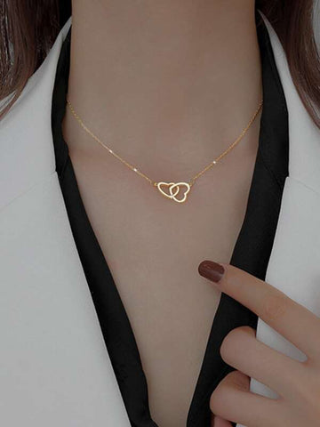 Arzonai Two hearts necklace ,Double hearts necklace, gold entwined hearts, gold filled chain, gold twin hearts, dainty, wedding gifts for women and Girls -Golden