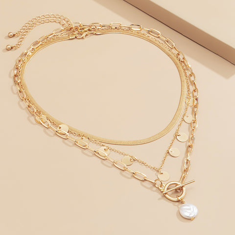Arzonai Cross-border jewelry simple retro geometric snake bone chain necklace feminine temperament round piece OT buckle necklace