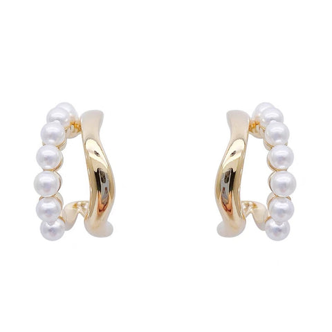 Arzonai  Cross C-shaped Pearl Stud Earrings Double Wave Earrings Niche Design Light Luxury Korean Net Red Earrings Women